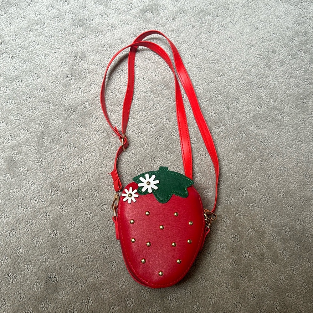 Small red faux leather strawberry purse
